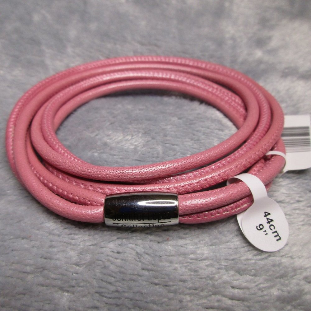 Endless Pink Metallic 3 String Leather Bracelet By JLO 9 inch NEW A42